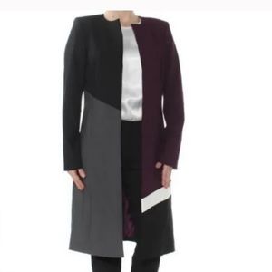 Calvin Klein Jacket Purple Colorblock Open Front Lux Black Pockets Womens NWT